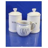 White Sugar and Tea Canisters & Creamer Set
