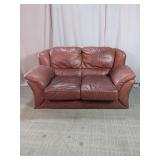 Brown Leather Two-Seat Loveseat