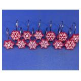 Red & White Snowflake Shower Curtain Hooks
