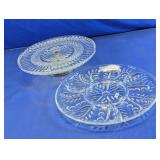 Vtg. Glass Cake Stand & Divided Relish Tray Set