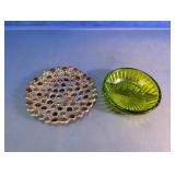 Vintage Glass Ashtray & Mosaic Trivet