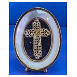 Framed Lace Cross Oval Display Piece