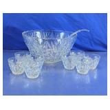 Vtg Cut Crystal Punch Bowl Set With Cups
