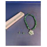 Green Beaded Floral Necklace & Earrings Set