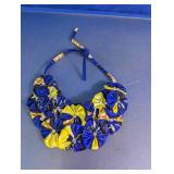 Blue & Yellow Fabric Flower Statement Necklace