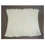 Cream Knit Fringe Throw Blanket