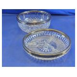 Vtg Cut Glass & Silver Rim Bowls Set