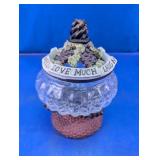 Vintage Grape Crackle Glass Candy Dish Container