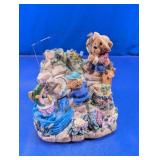 Vtg. Fishing Bears Animated Music Box Figurine