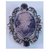 Purple Cameo Brooch 2.5"
