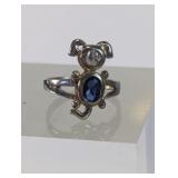 Sterling Silver Dog Sapphire Ring Size 8