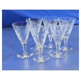 Vtg Etched Rose Crystal Wine Glasses