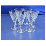 Vtg Etched Rose Crystal Wine Glasses