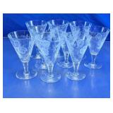 Vtg Etched Rose Crystal Wine Glass Lot