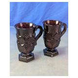 Ruby Red Glass Pedestal Mugs Pair