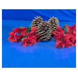 Natural Pinecones & 2 Poinsettia Stems Lot
