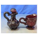 Ruby Red Glass Cruet and Creamer Set