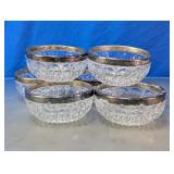 Clear Cut Glass Bowl Set with Silver-Tone Rims