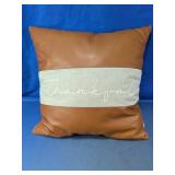 Faux Leather Thankful Accent Square Throw Pillow