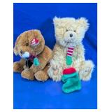 Vintage Holiday Plush Teddy Bears Duo