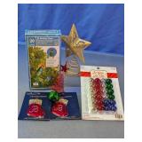 Holiday Decor Lot w/ Lights, Topper & Ornaments