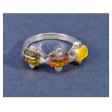 925 Tri-Color Amber 3-Stone Ring