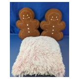 Gingerbread Man & Pink Faux Fur Throw Pillows