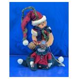 Vtg Christmas Wooden & Plush Snowman Decor Duo