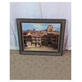 Vintage Framed Village Landscape Oil Painting