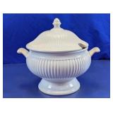 White Ribbed Covered Serving Tureen