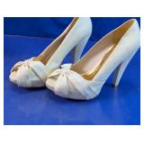 Shiekh White Pleated Bow Peep-Toe Platform Heels