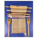 Wooden Rolling Pins & Kitchen Tools Lot