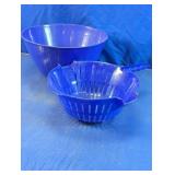 Blue Plastic Colander & Mixing Bowl