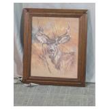 Vintage Framed Buck Deer Art Print by R. Marson