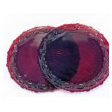 Ruby Red Glass Dinner Plates Pair