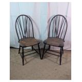 Vintage Spindle Back Rush Seat Chairs Duo