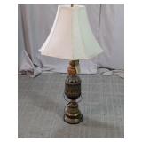Vintage Brass & Wood Table Lamp w/Fabric Shade