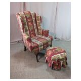 Vtg Wingback Accent Chair & Pleated Ottoman Set
