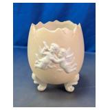 Porcelain Cherub Cracked Egg Vase