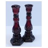 Ruby Red Glass Candlesticks Perfume Bottle Pair