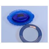 Blue Decorative Platter & Plate Pair