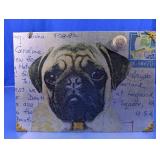 Vtg Pug Dog Postcard Mixed Media Metal Wall Art