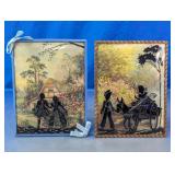 Reverse Painted Glass Victorian Silhouette Pair