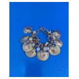 Vintage Brass Seashell & Pearl Charm Bracelet