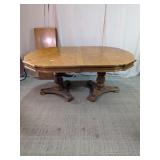 Vtg. Double Pedestal Wood Dining Table w/ Leaf