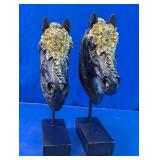 Black & Gold Floral Horse Head Bust Sculptures