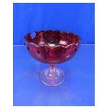 Vintage Ruby Red Glass Pedestal Bowl