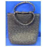 Black Woven Straw Top Handle Tote Bag