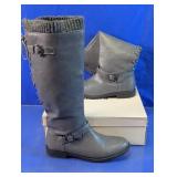 JustFab Aurelia Grey Corset Lace-Up Flat Boots