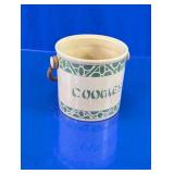 Vtg. Ceramic Cookie Jar Crock w/ Woven Handle